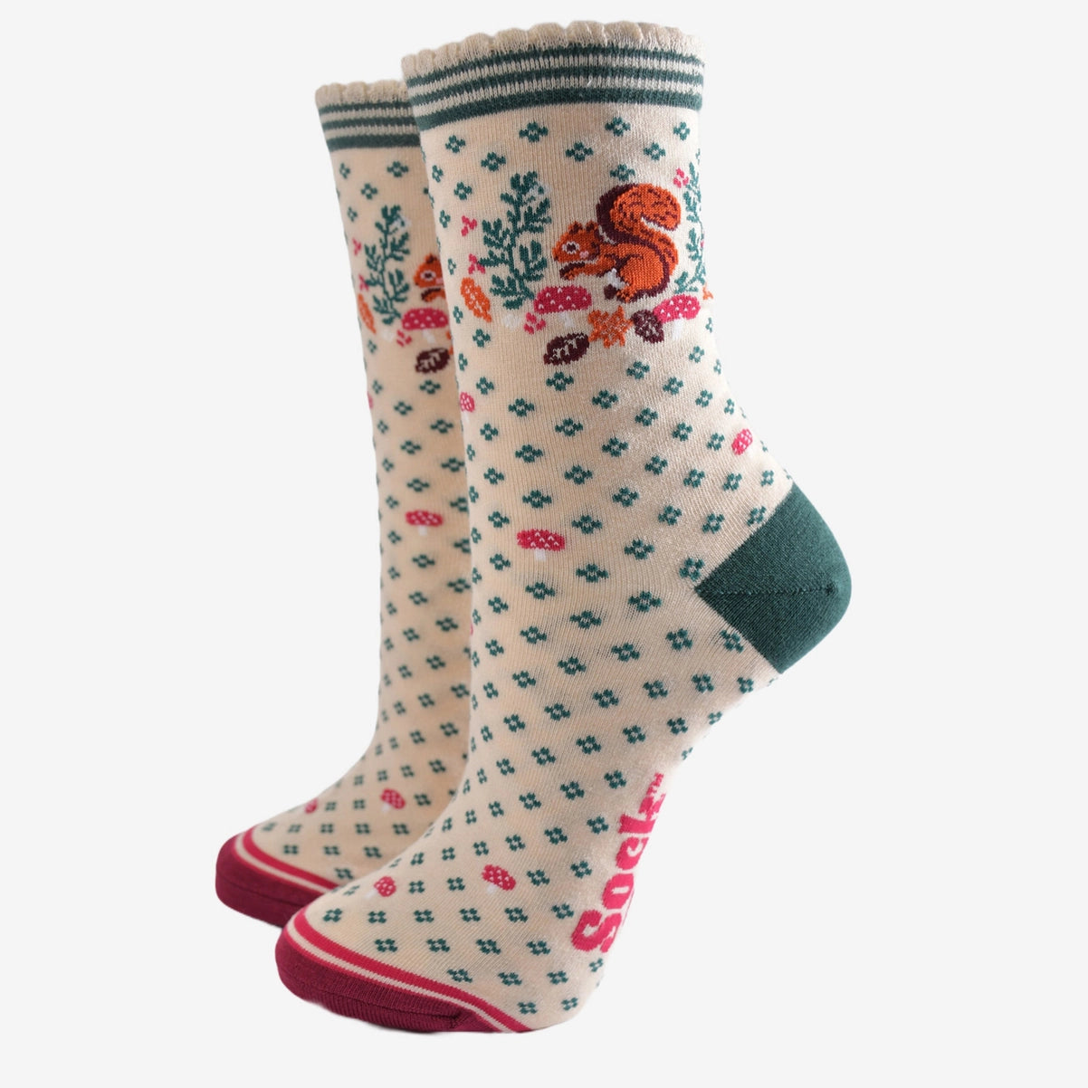 Women's Bamboo Socks - Squirrel Wreath