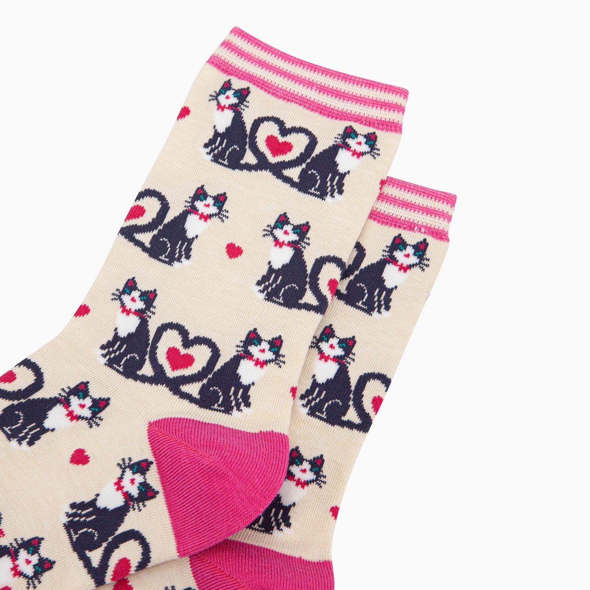 Women's Bamboo Socks - Cream, Cats Love Heart Tails