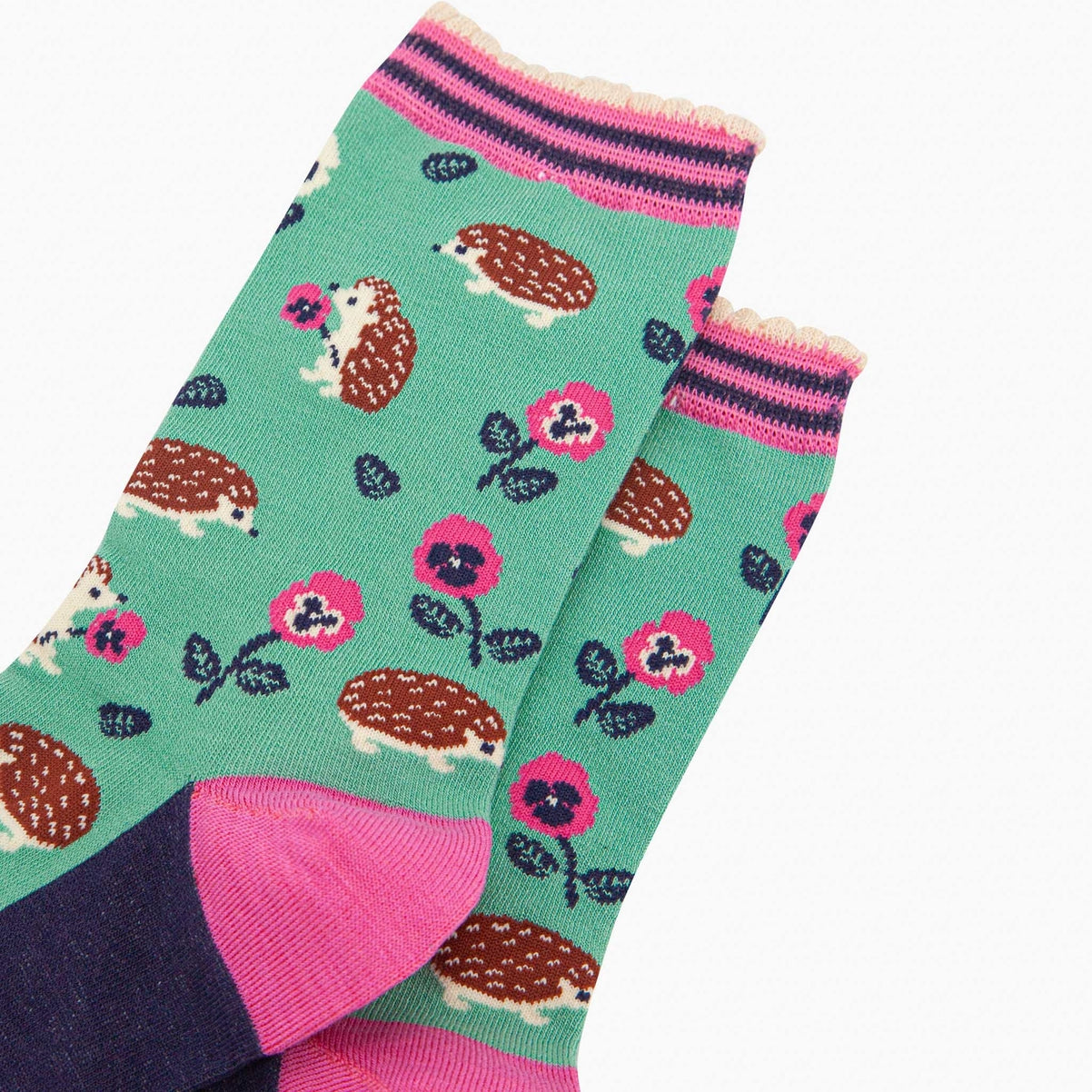 Women's Bamboo Socks - Hedgehog and Pansies