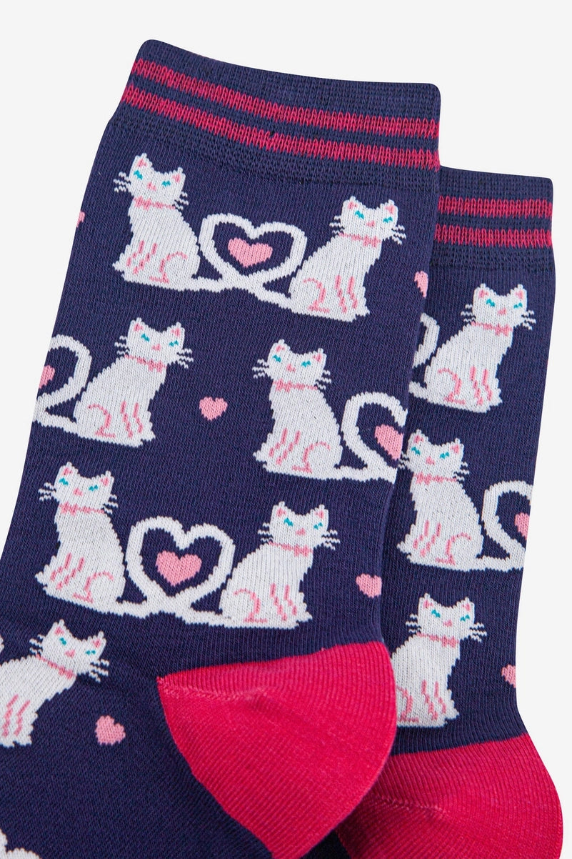 Women's Bamboo Socks - Navy Blue Cats