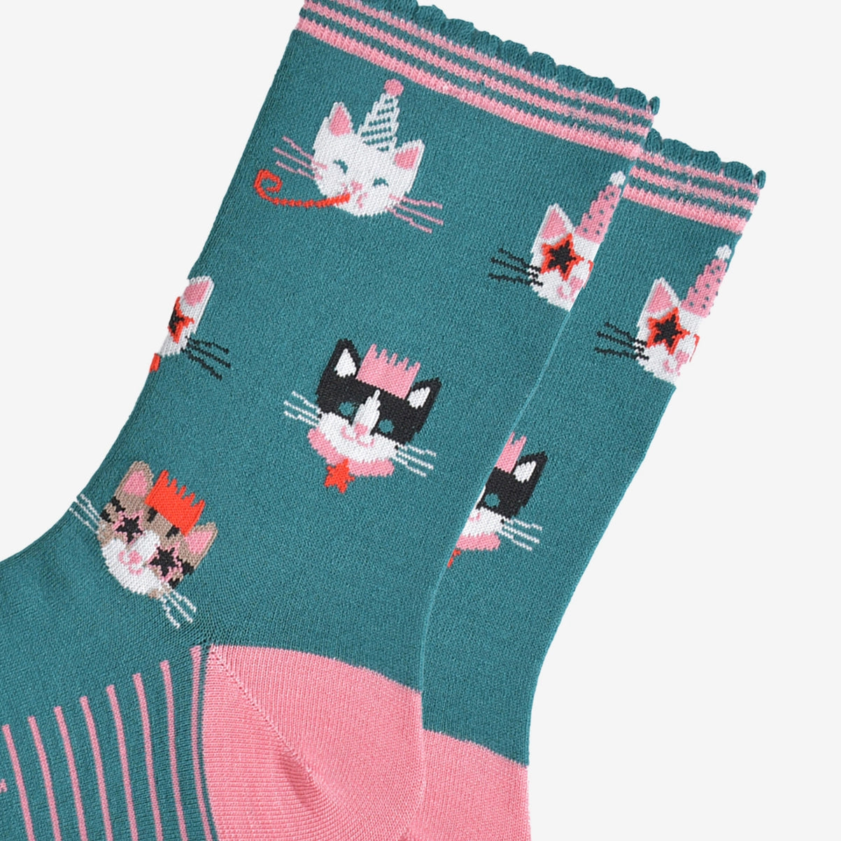 Women's Bamboo Socks - Green/Pink, Party Cats