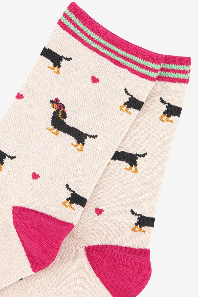 Women's Sausage Dog Love Heart Glasses Bamboo Socks