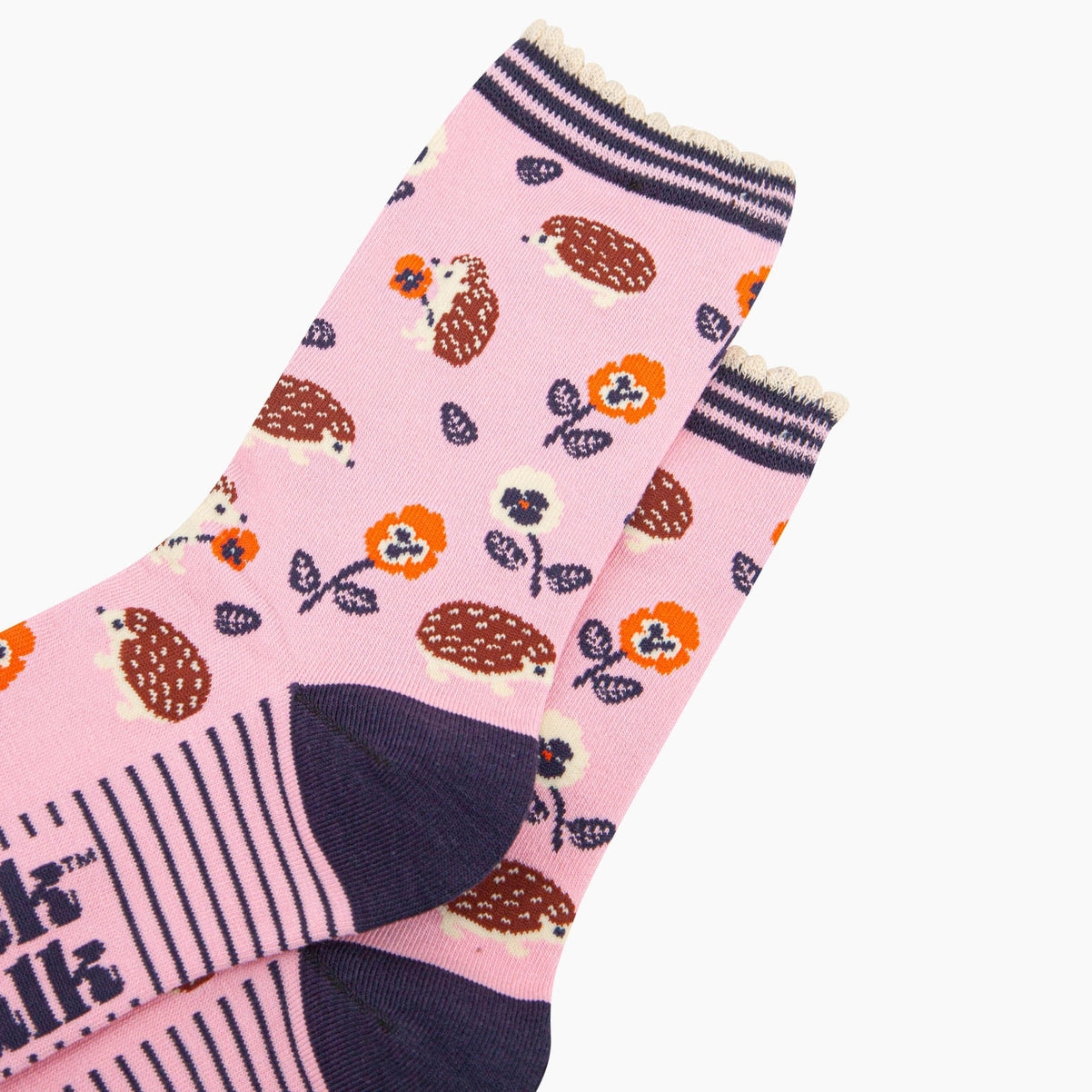 Women's Bamboo Socks - Pink, Hedgehog and Pansies