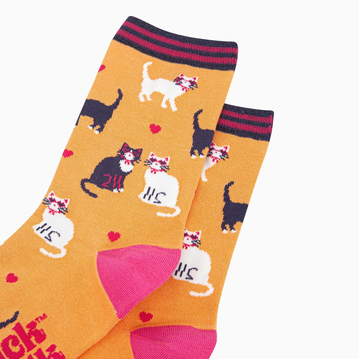 Women's Bamboo Socks - Orange, Cats and Love Hearts