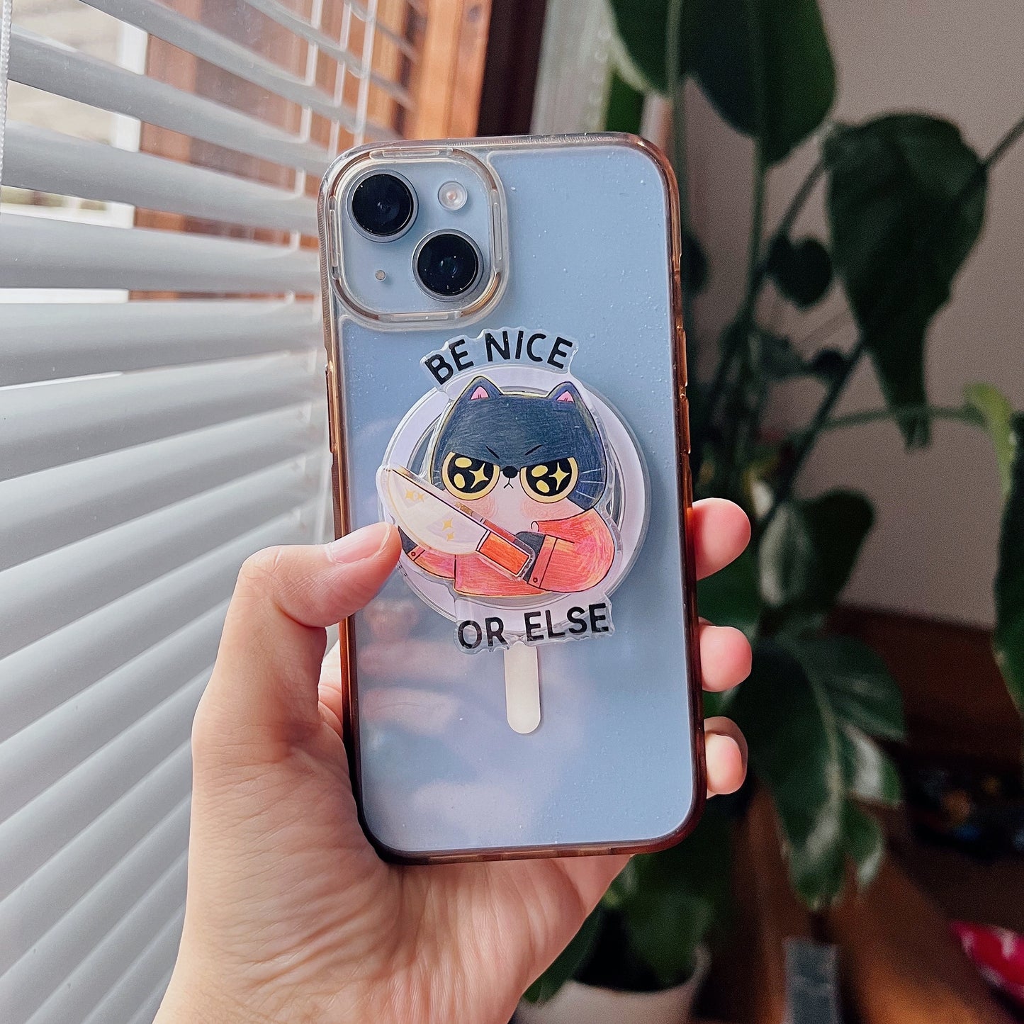 Magnetic Phone Griptok With Mini Rotating Charm - Be Nice Or Else