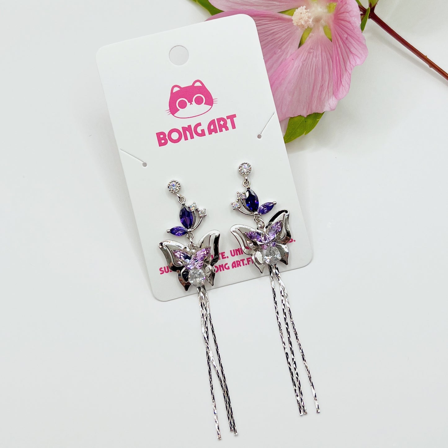 Spring Silver Butterfly Glass Earrings