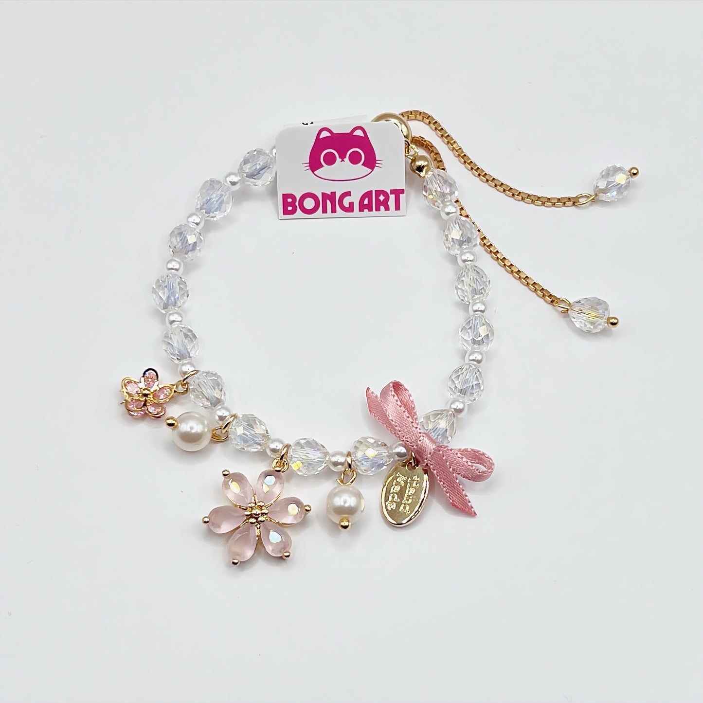 Radiant Pink Flower & Bow Charm Bracelet