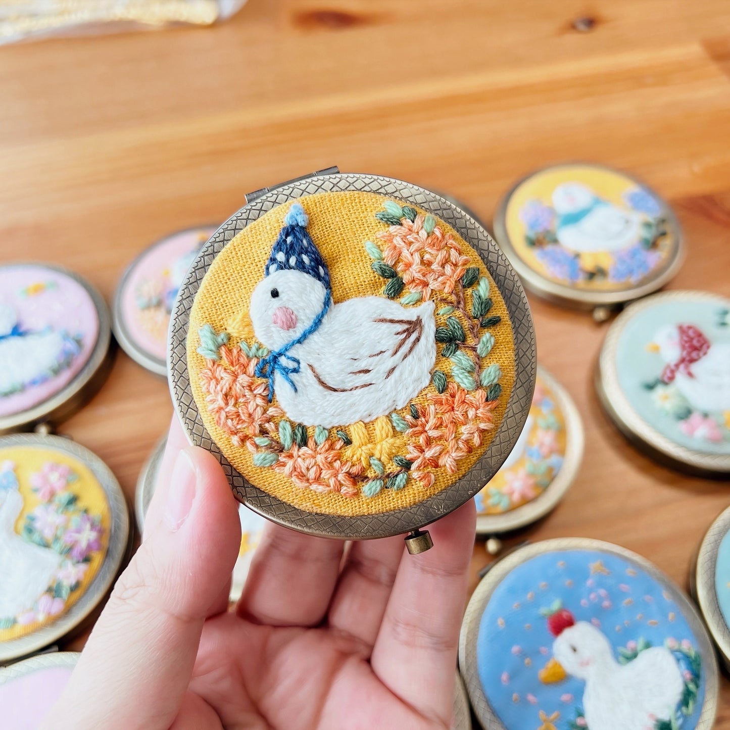 Dreaming Ducks - Hand Embroidered Mirror