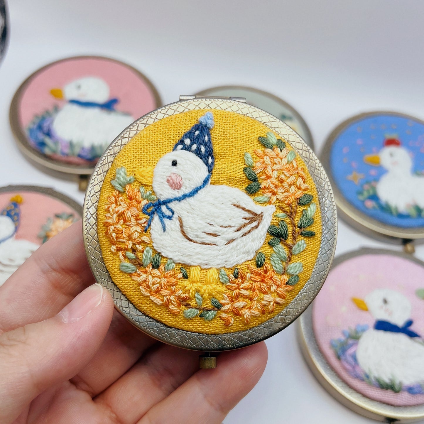 Dreaming Ducks - Hand Embroidered Mirror