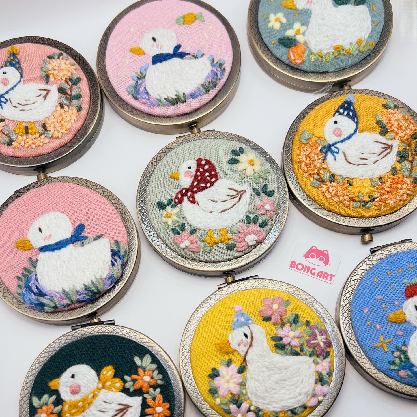 Dreaming Ducks - Hand Embroidered Mirror