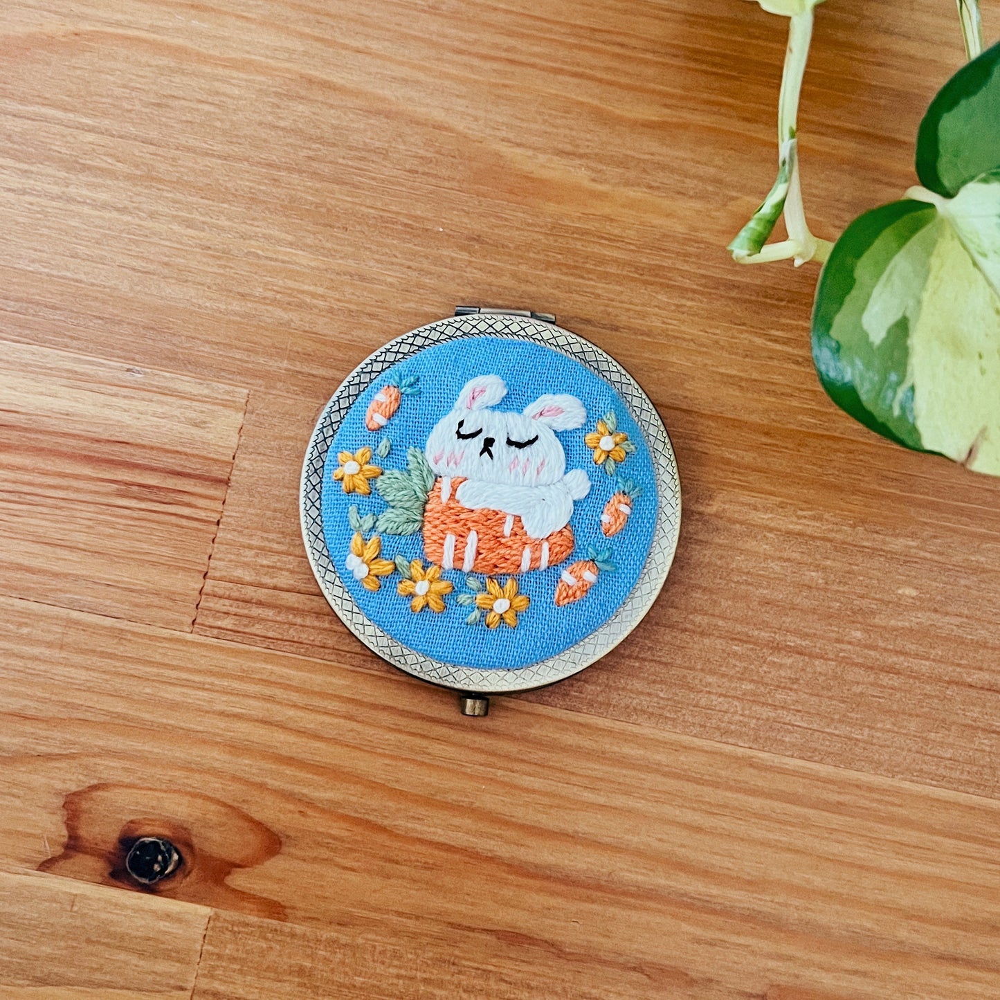 Bunny Whisper - Hand Embroidered Mirror