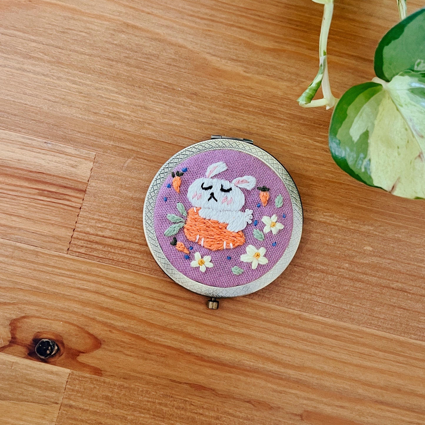 Bunny Whisper - Hand Embroidered Mirror