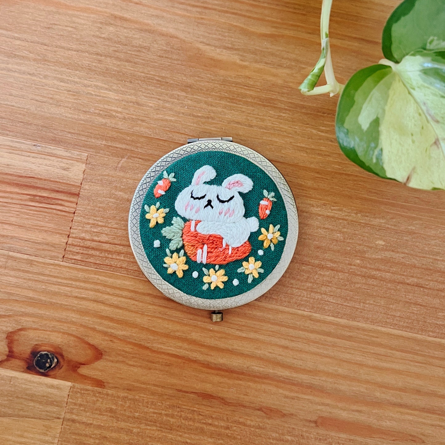 Bunny Whisper - Hand Embroidered Mirror