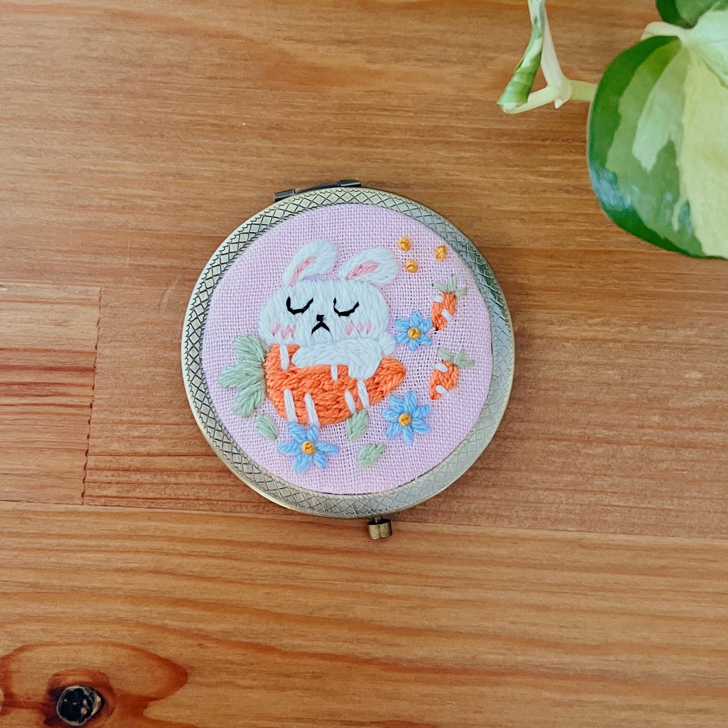 Bunny Whisper - Hand Embroidered Mirror