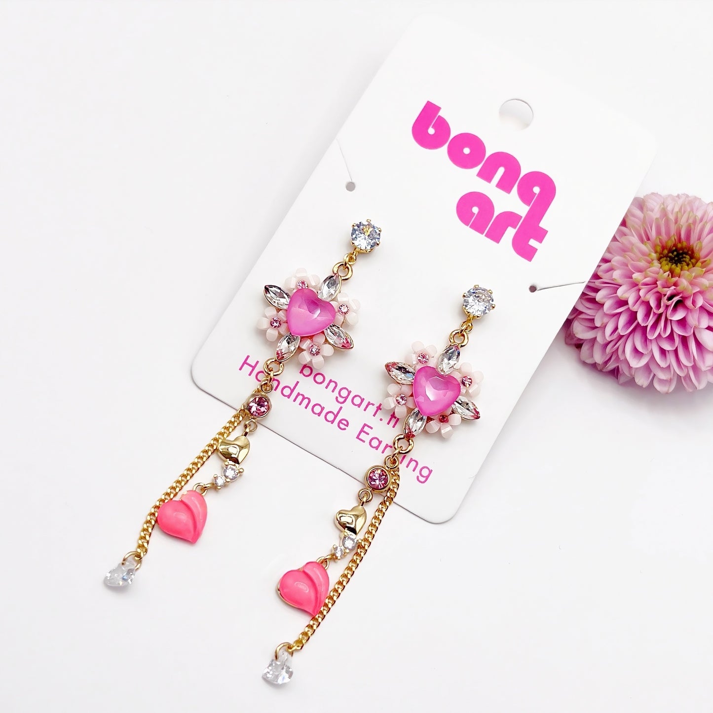 Crystal Pink Heart Earrings