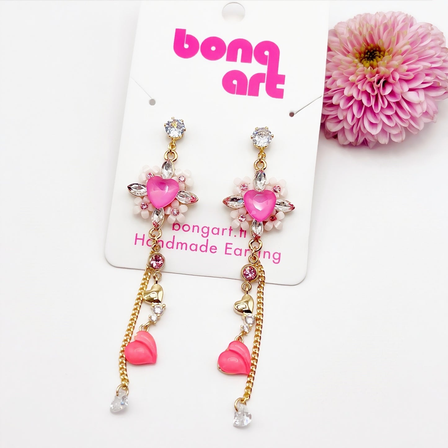 Crystal Pink Heart Earrings