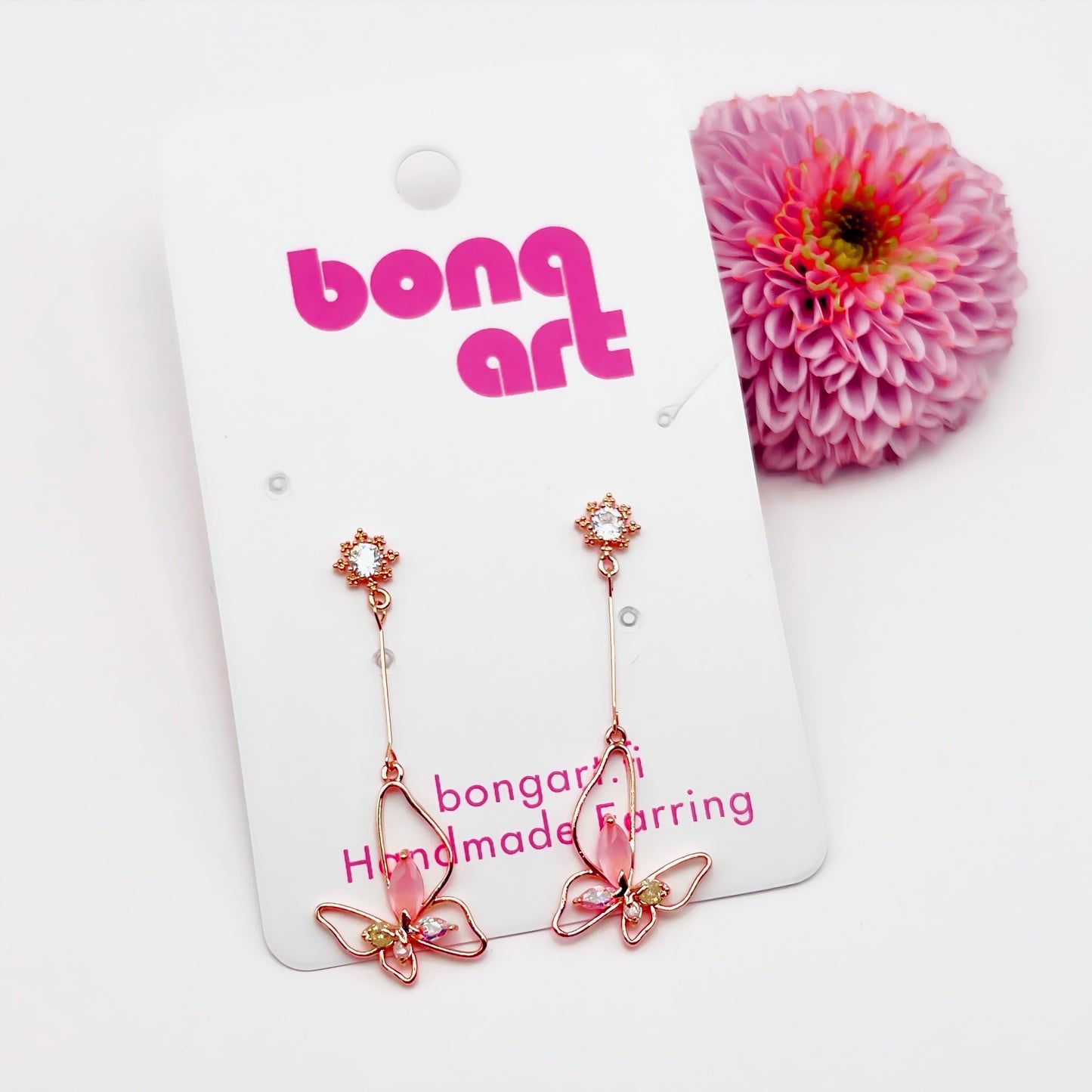 Dreamy Pink Gem Butterfly Earrings