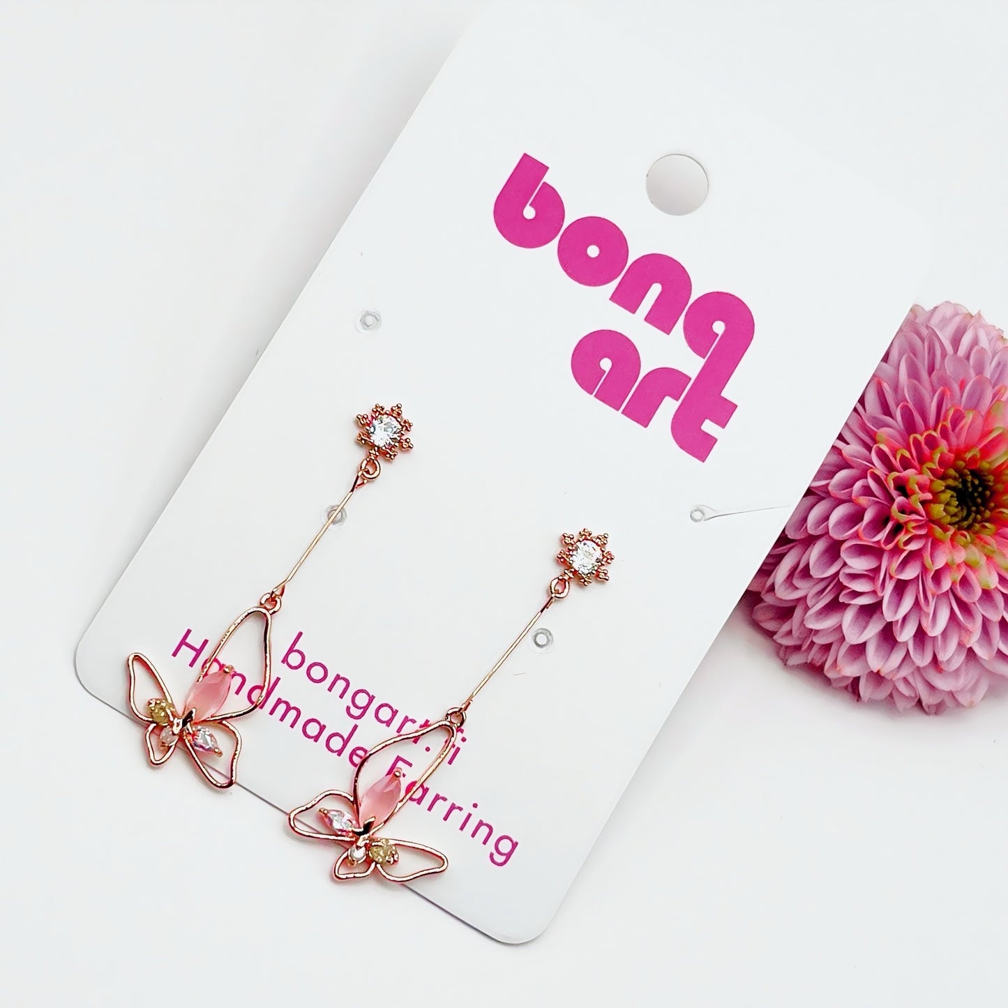 Dreamy Pink Gem Butterfly Earrings