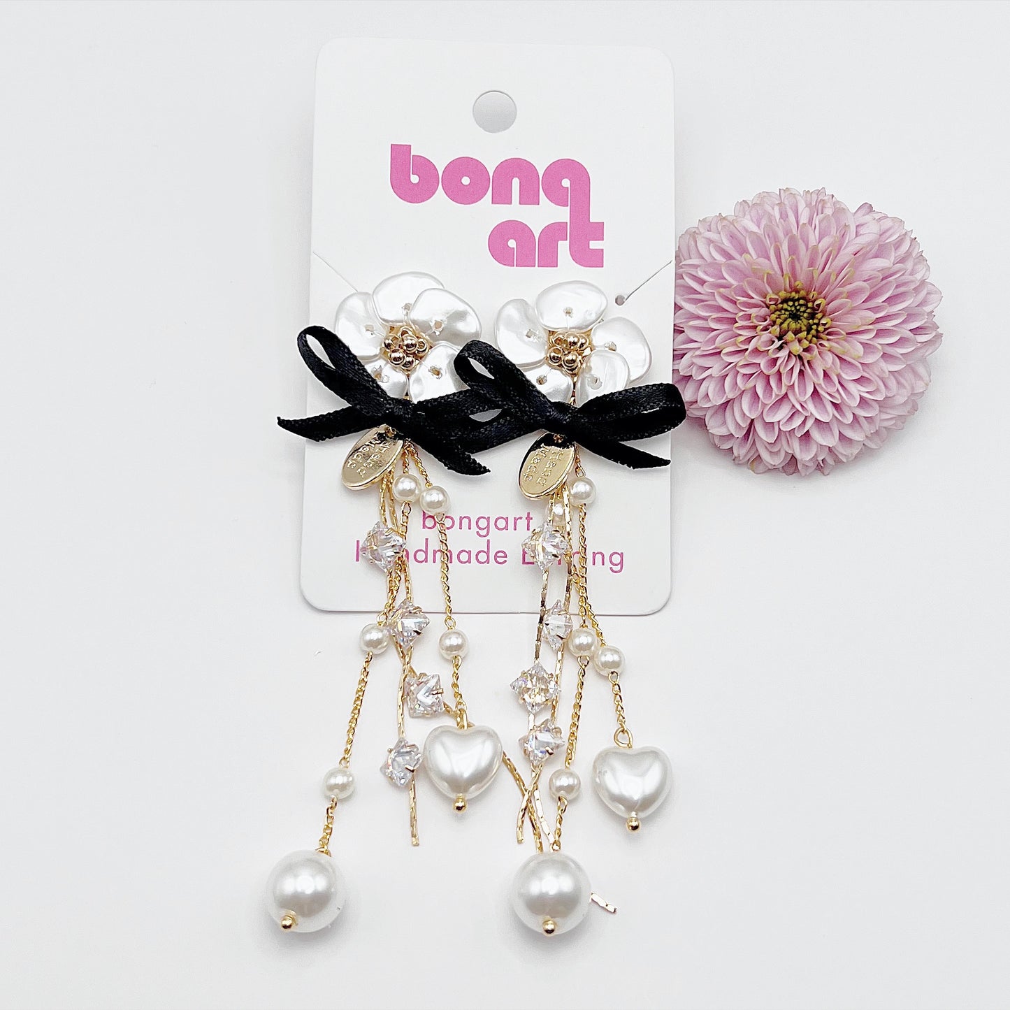 Black Bow Flower Earrings