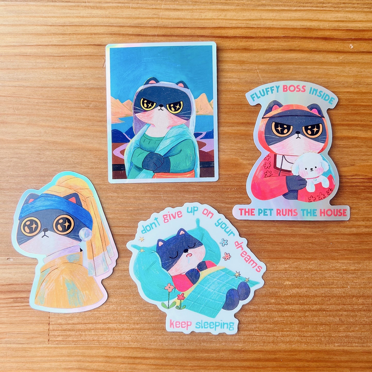 Meow Momo With A Pearl Earring | Waterproof Holographic Sticker