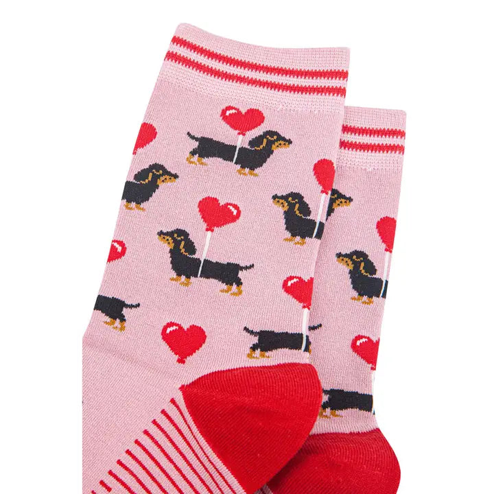 Women's Bamboo Socks - Light Pink/Red, Sausage Dogs
