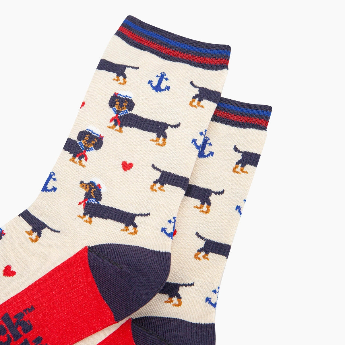 Women's Bamboo Socks - Cream, Sausage Dog Sailor