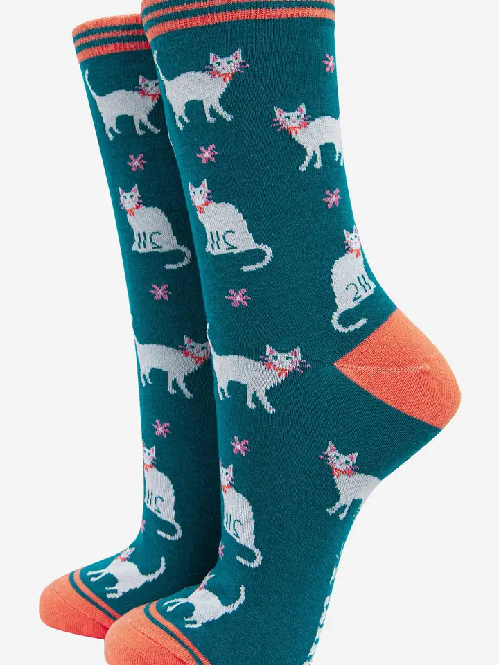 Women's Bamboo Socks - White Cat