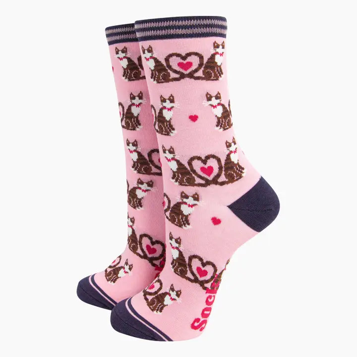 Women's Bamboo Socks - Cats Love Heart Tails