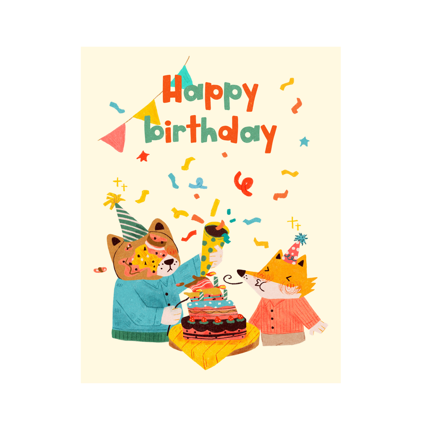 Happy Birthday Of Bear and Fox Postcard