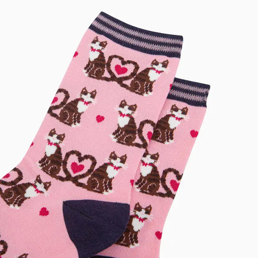 Women's Bamboo Socks - Cats Love Heart Tails