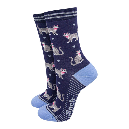 Women's Bamboo Socks - Grey Tabby Cats