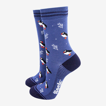 Women's Bamboo Socks - Puffins and Coral