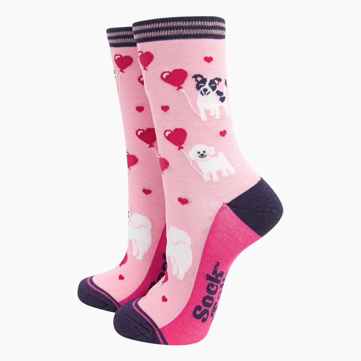 Women's Bamboo Socks - Dogs Love Heart Balloons
