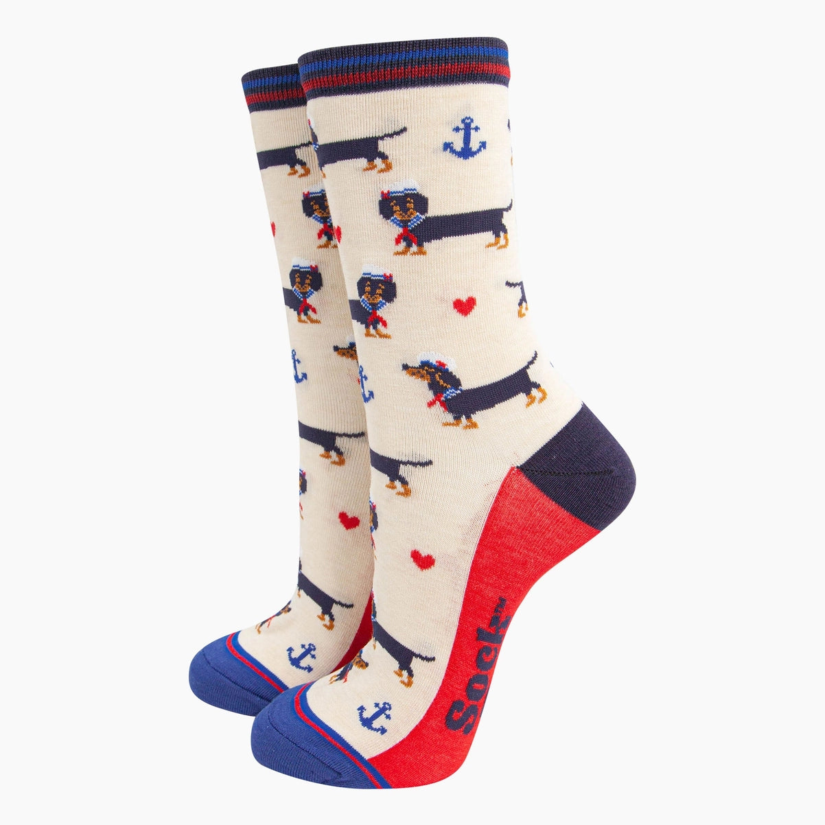 Women's Bamboo Socks - Cream, Sausage Dog Sailor
