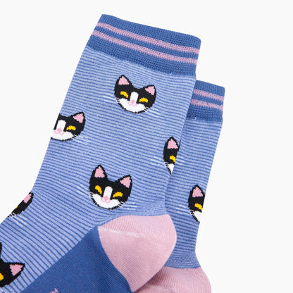 Women's Bamboo Socks - Cats Striped