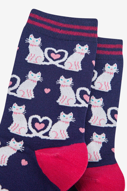 Women's Bamboo Socks - Navy Blue Cats