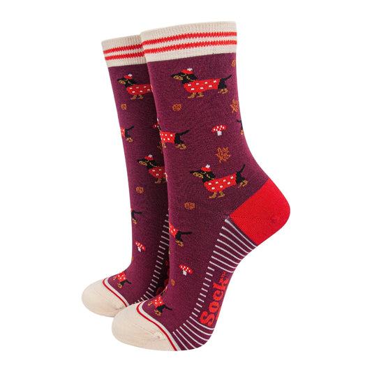 Women's Bamboo Socks - Sausage Dogs Toadstools