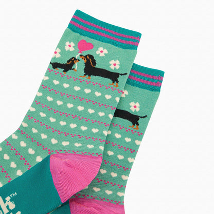 Women's Bamboo Socks - Mint, Sausage Dog & Puppy
