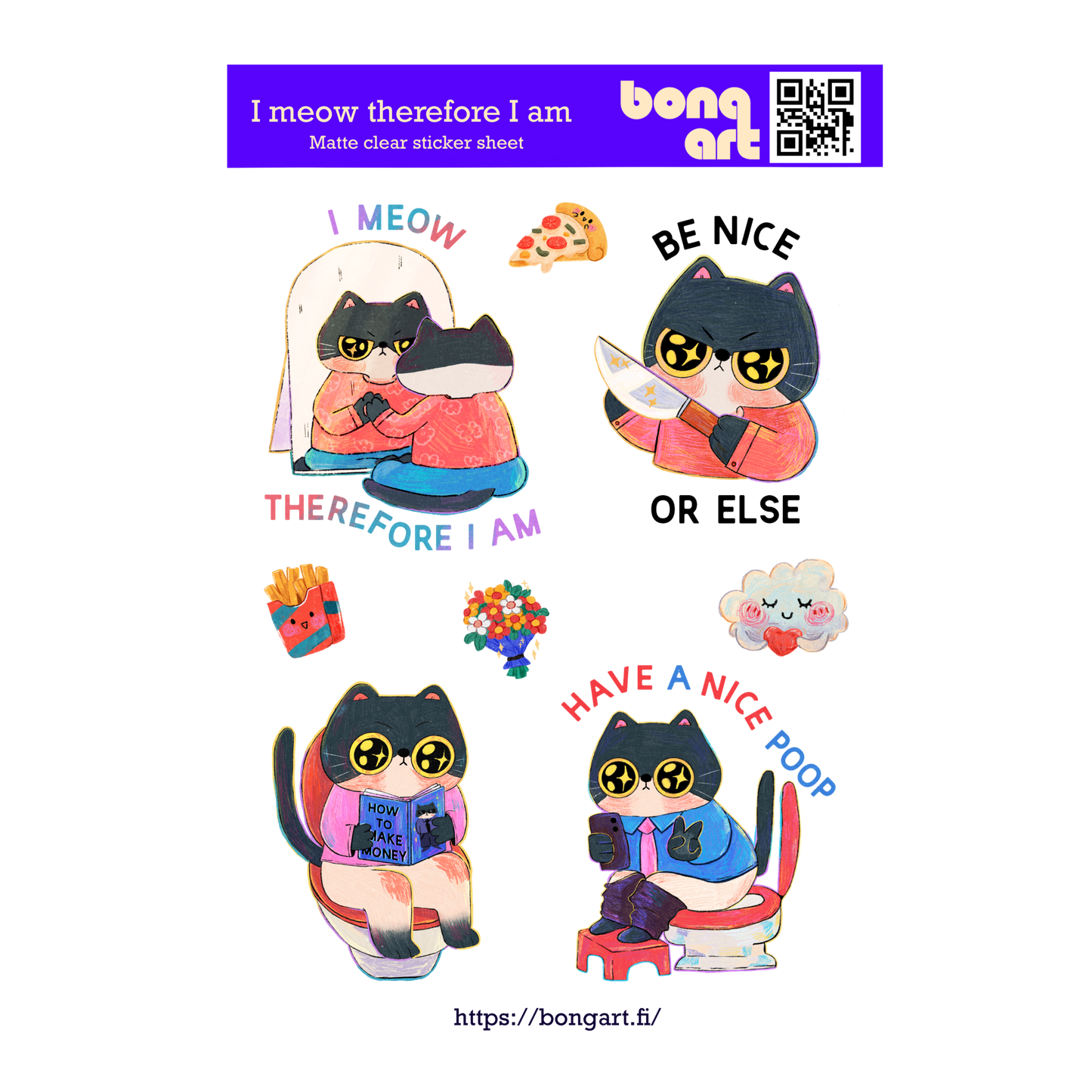 I Meow Therefore I Am | Waterproof Matte Clear Sticker Sheet