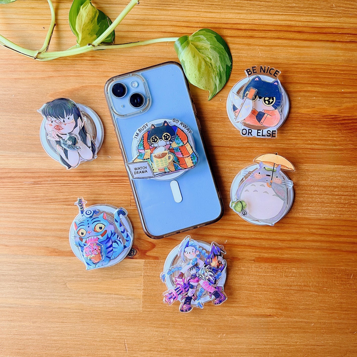 Magnetic Phone Griptok With Mini Rotating Charm - I'm Busy, Go Away