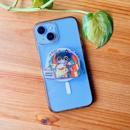 Magnetic Phone Griptok With Mini Rotating Charm - I'm Busy, Go Away
