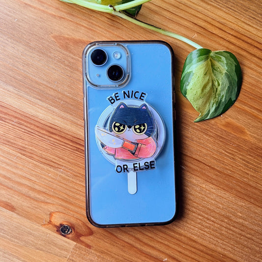Magnetic Phone Griptok With Mini Rotating Charm - Be Nice Or Else