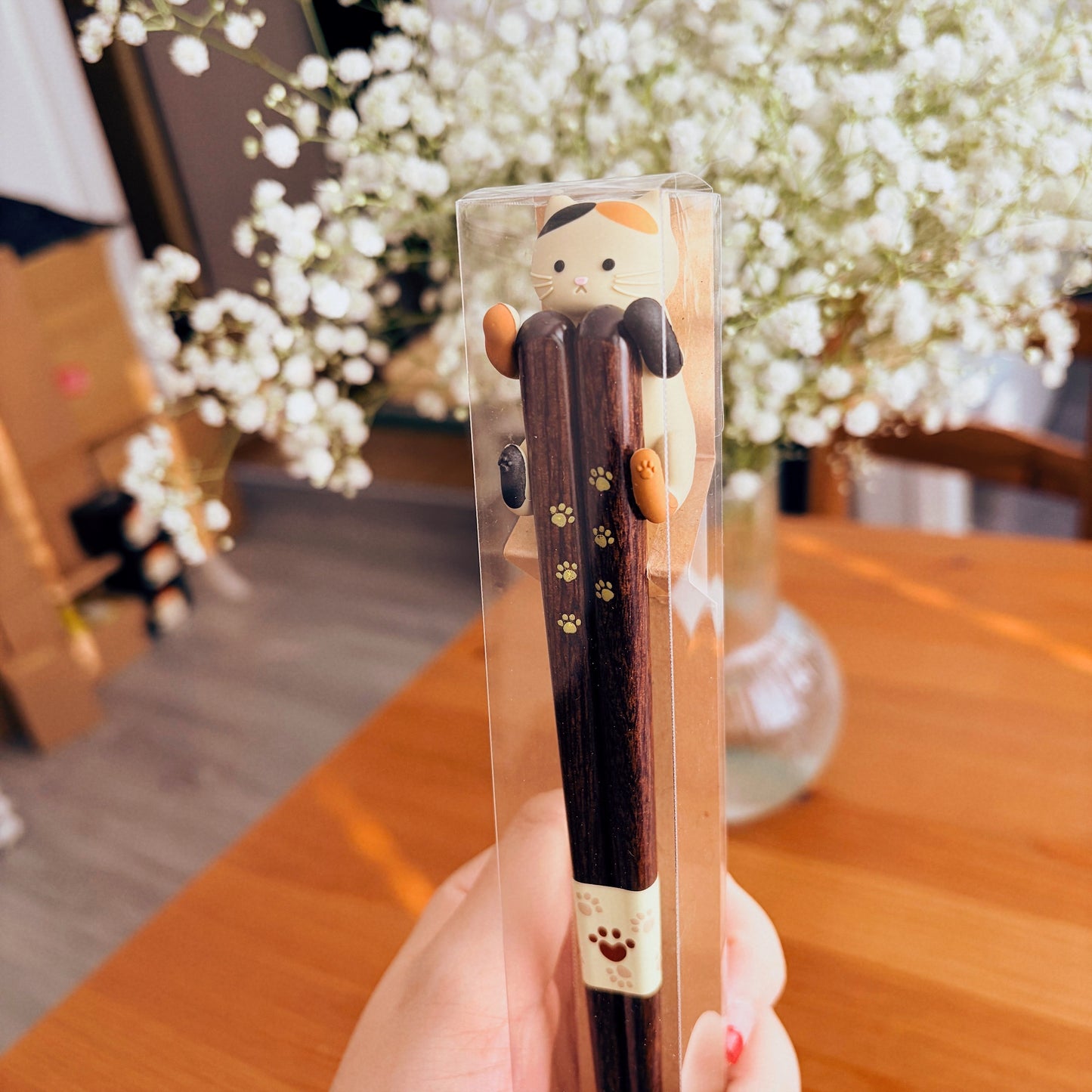 Cute Cat 23cm - Natural wood Made in Japan Chopsticks (Dishwasher safe)
