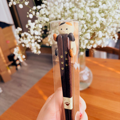 Cute Cat 23cm - Natural wood Made in Japan Chopsticks (Dishwasher safe)