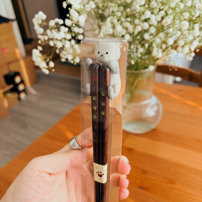 Cute Cat 23cm - Natural wood Made in Japan Chopsticks (Dishwasher safe)