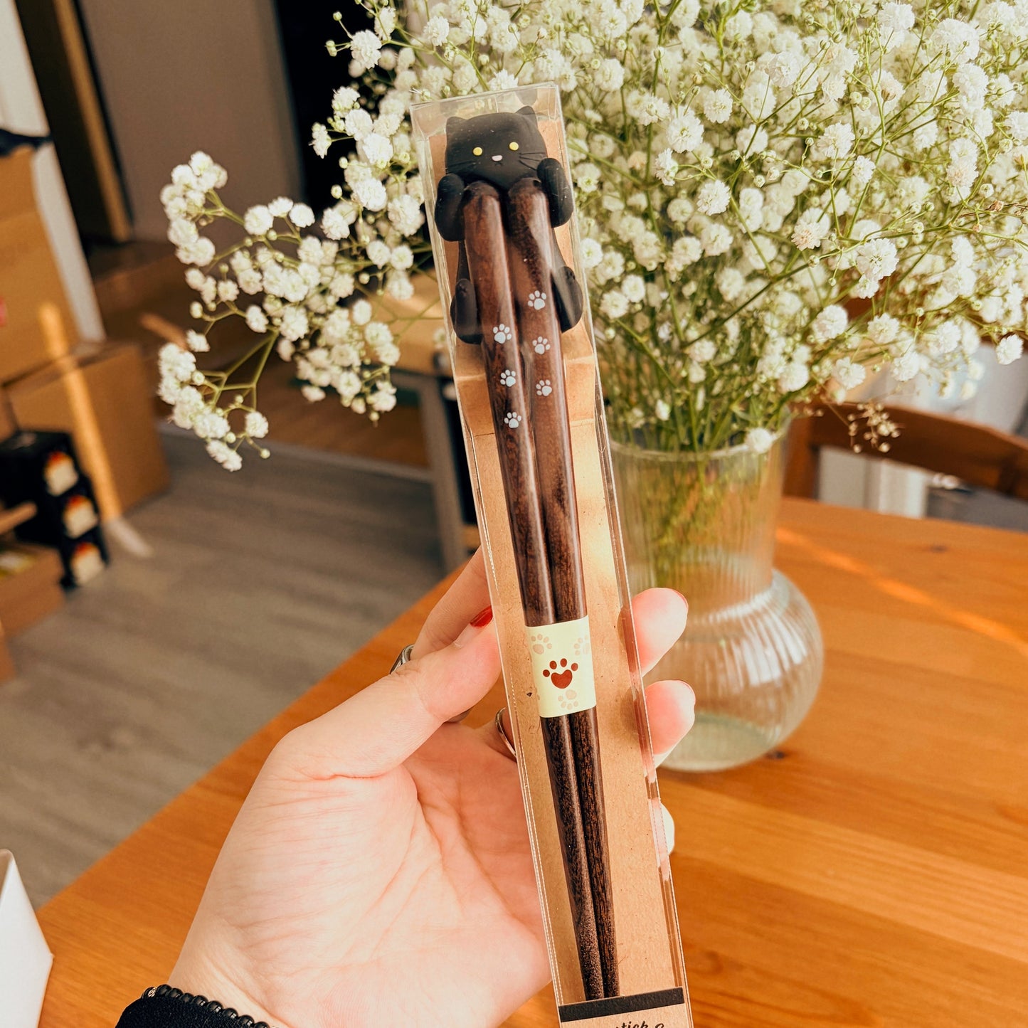 Cute Cat 23cm - Natural wood Made in Japan Chopsticks (Dishwasher safe)