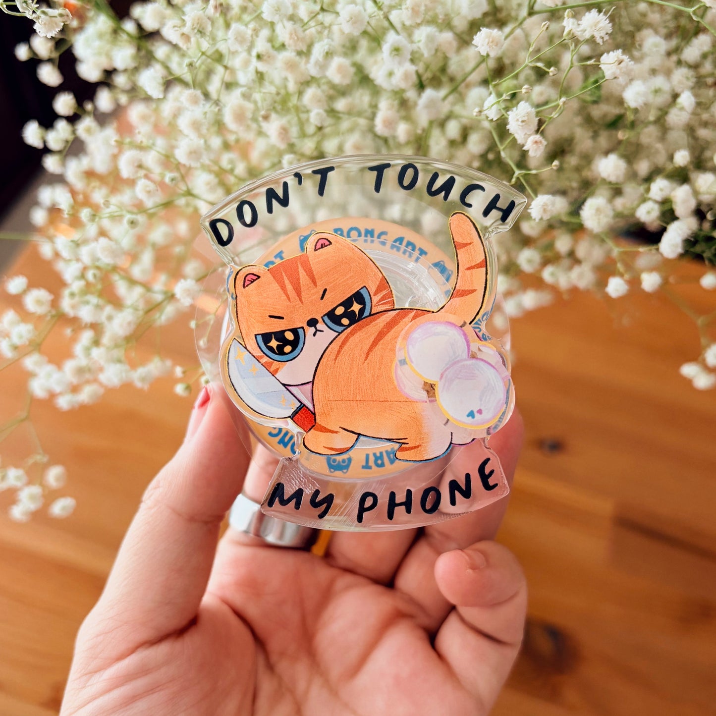 Magnetic Phone Griptok With Mini Rotating Charm - Don't Touch My Phone