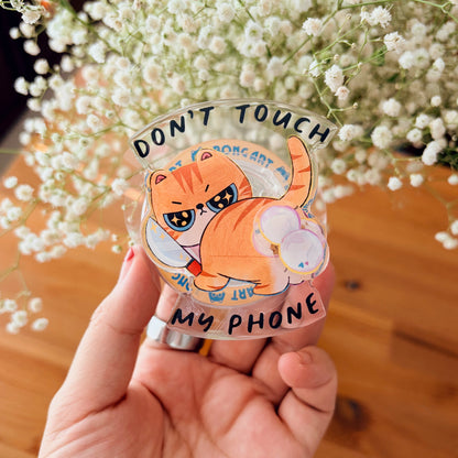 Magnetic Phone Griptok With Mini Rotating Charm - Don't Touch My Phone