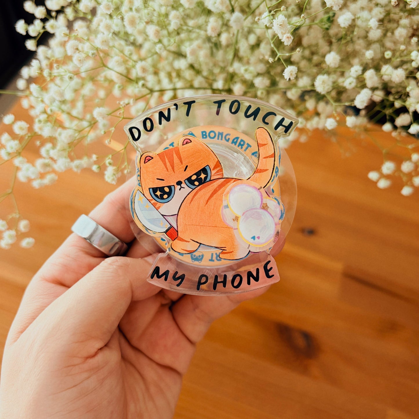 Magnetic Phone Griptok With Mini Rotating Charm - Don't Touch My Phone