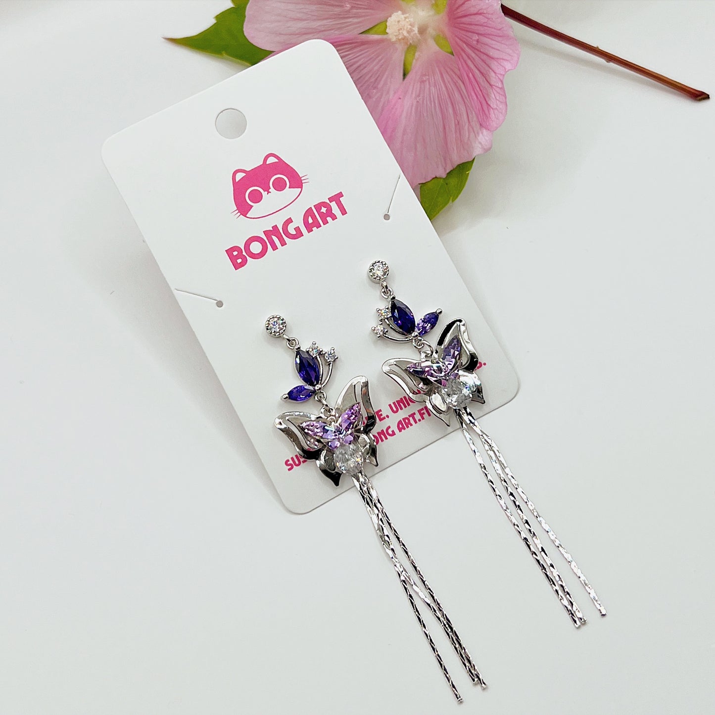 Spring Silver Butterfly Glass Earrings
